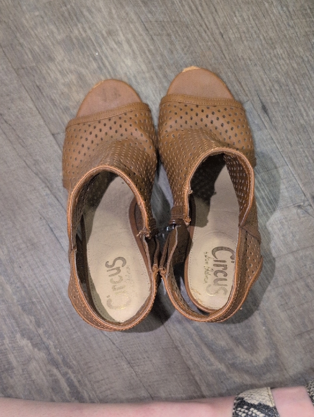 Circus by Sam Edelman Brown Perforated Peep-Toe Wedge Sandals